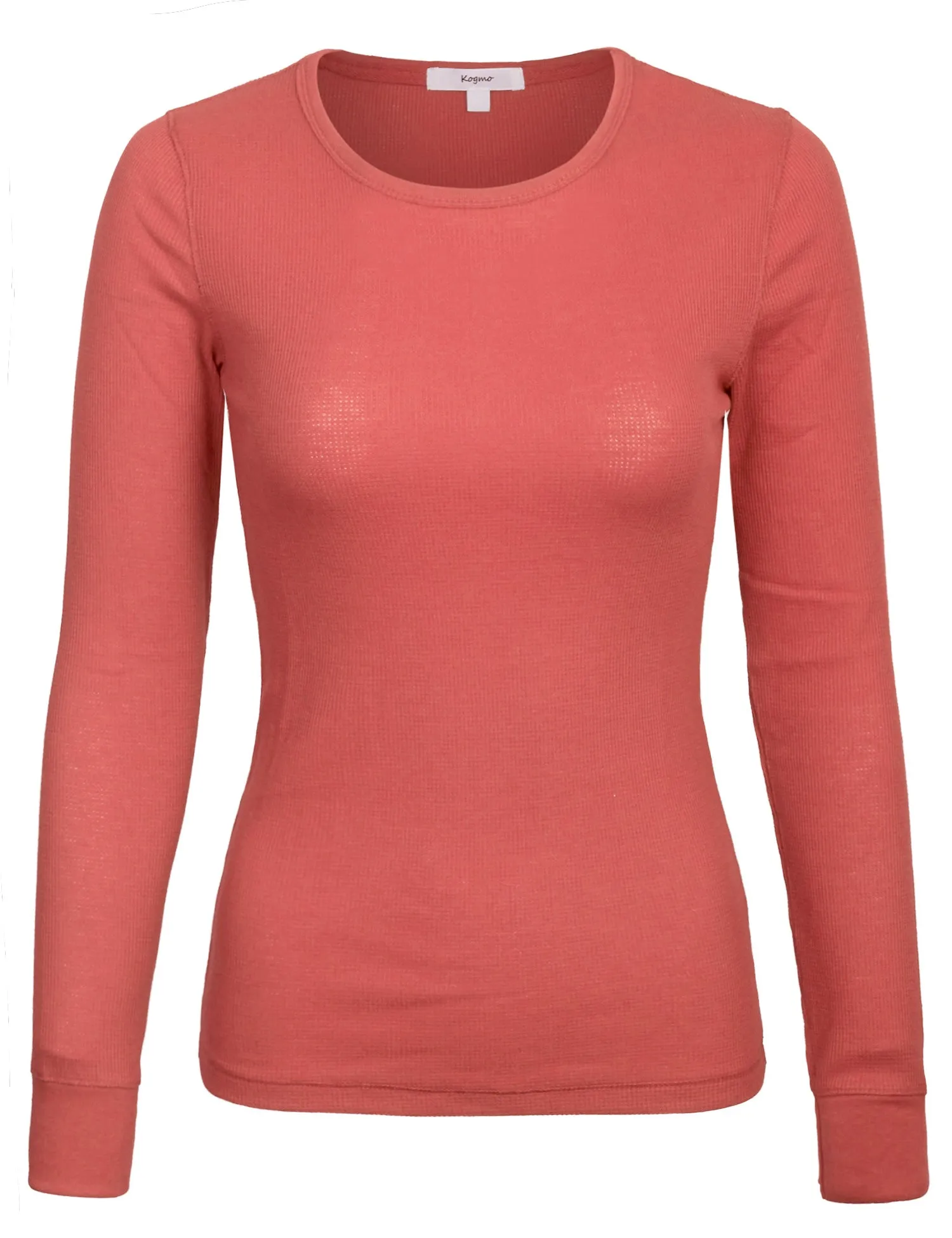 Womens Long sleeve Plain Basic Crew Neck Cotton Thermal T Shirt Top (S-3X)