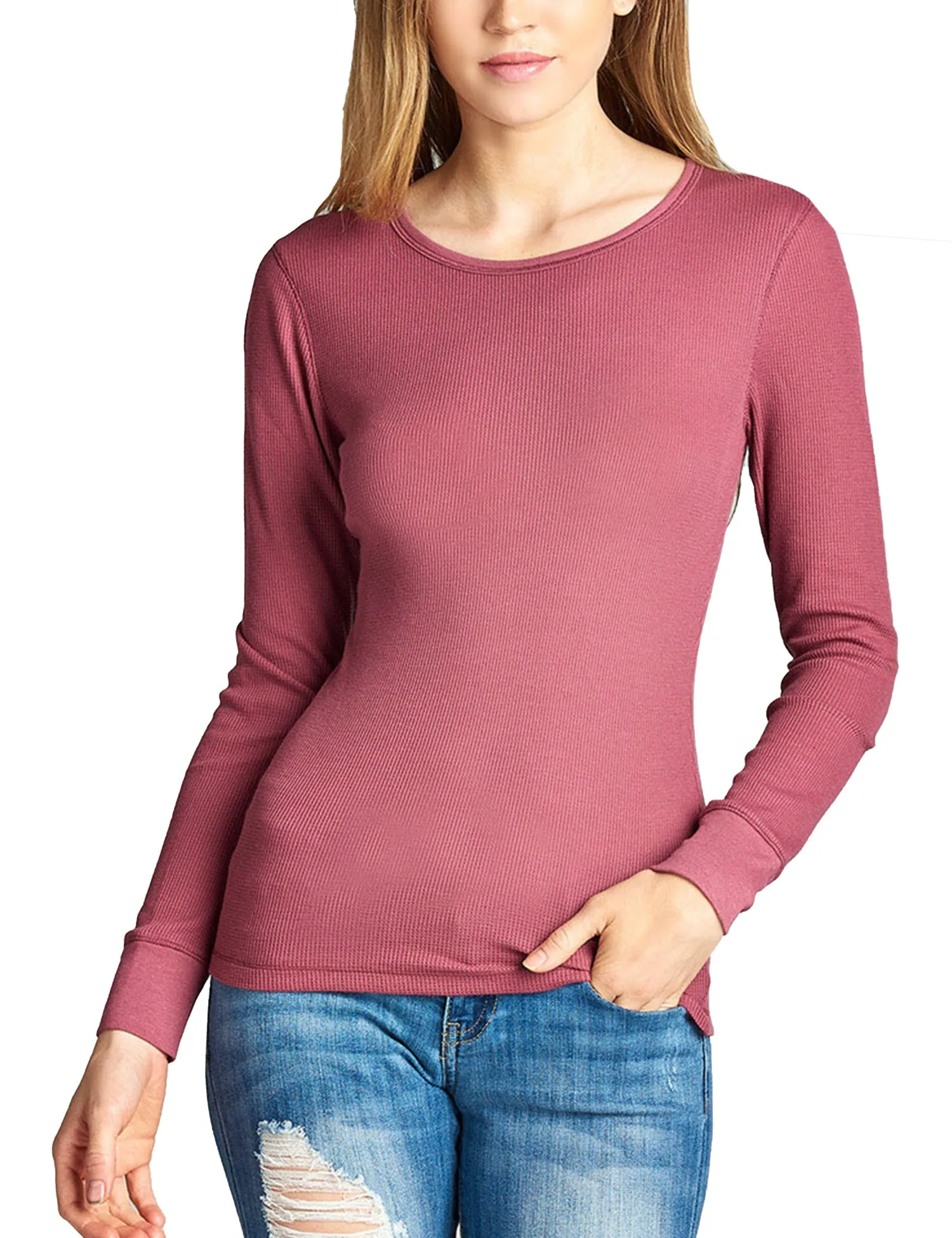 Womens Long sleeve Plain Basic Crew Neck Cotton Thermal T Shirt Top (S-3X)