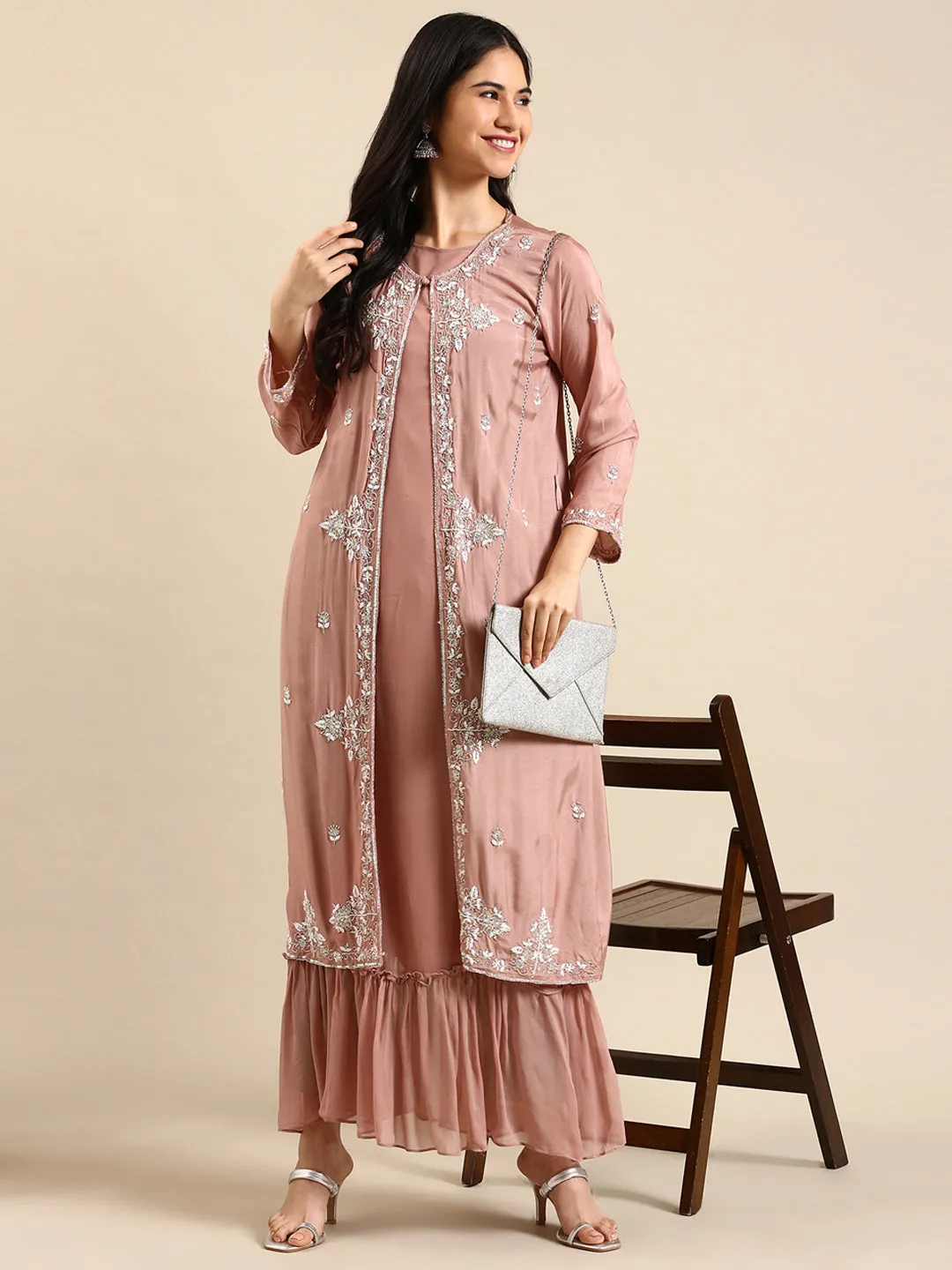 Women's Pink Solid Anarkali Kurta