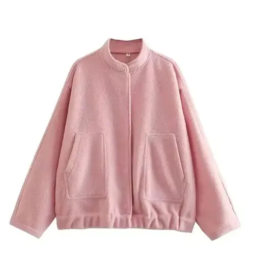 Women's V-Neck Bomber Jacket with Ruffled Sleeves