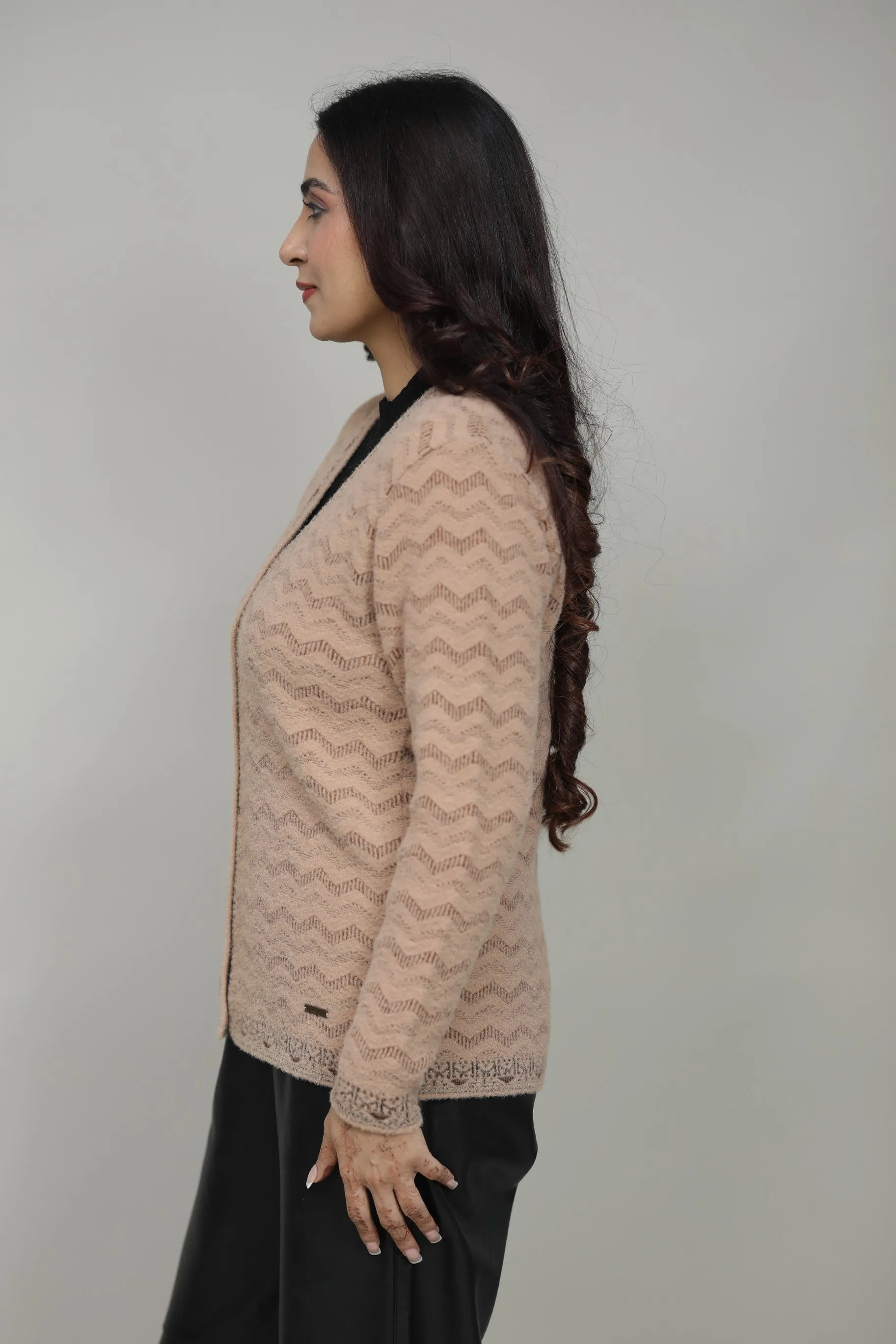 Woolen V-Neck Cardigan with Front Buttons