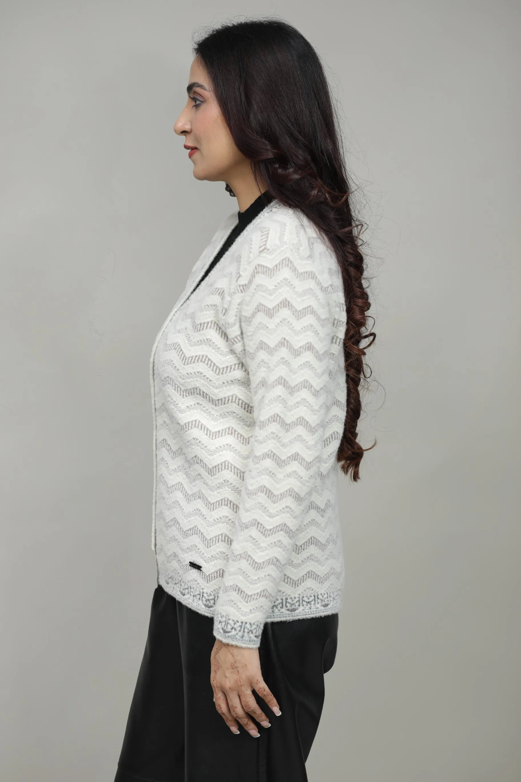 Woolen V-Neck Cardigan with Front Buttons