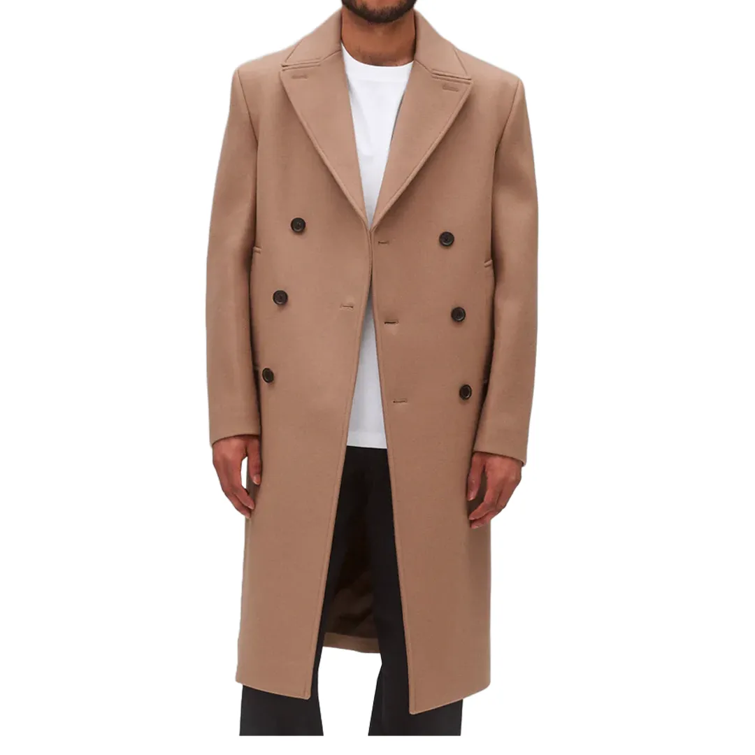 WOVEN WOOL CASHMERE POLO COAT CAMEL