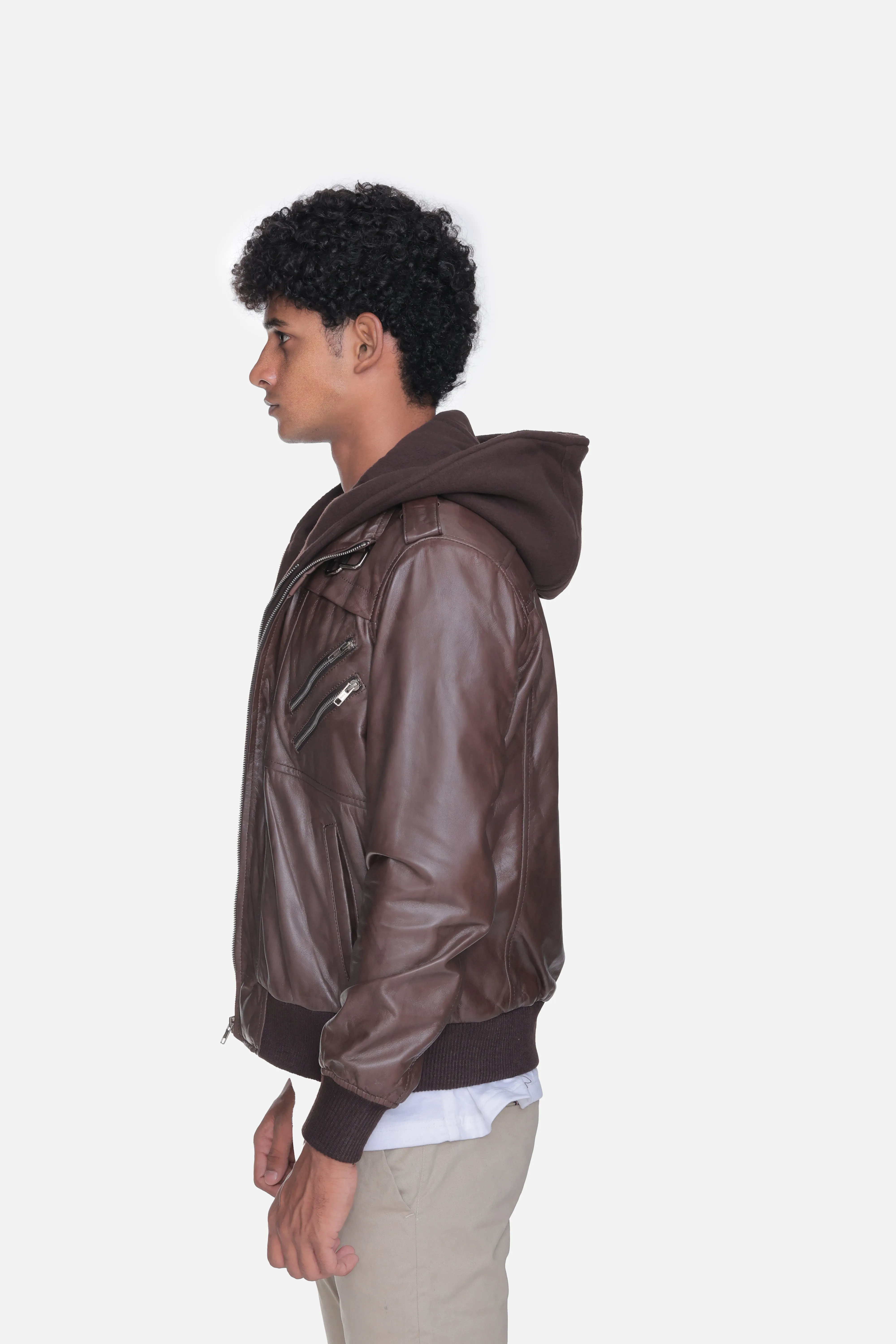 Zoghby Black Leather Bomber Jacket